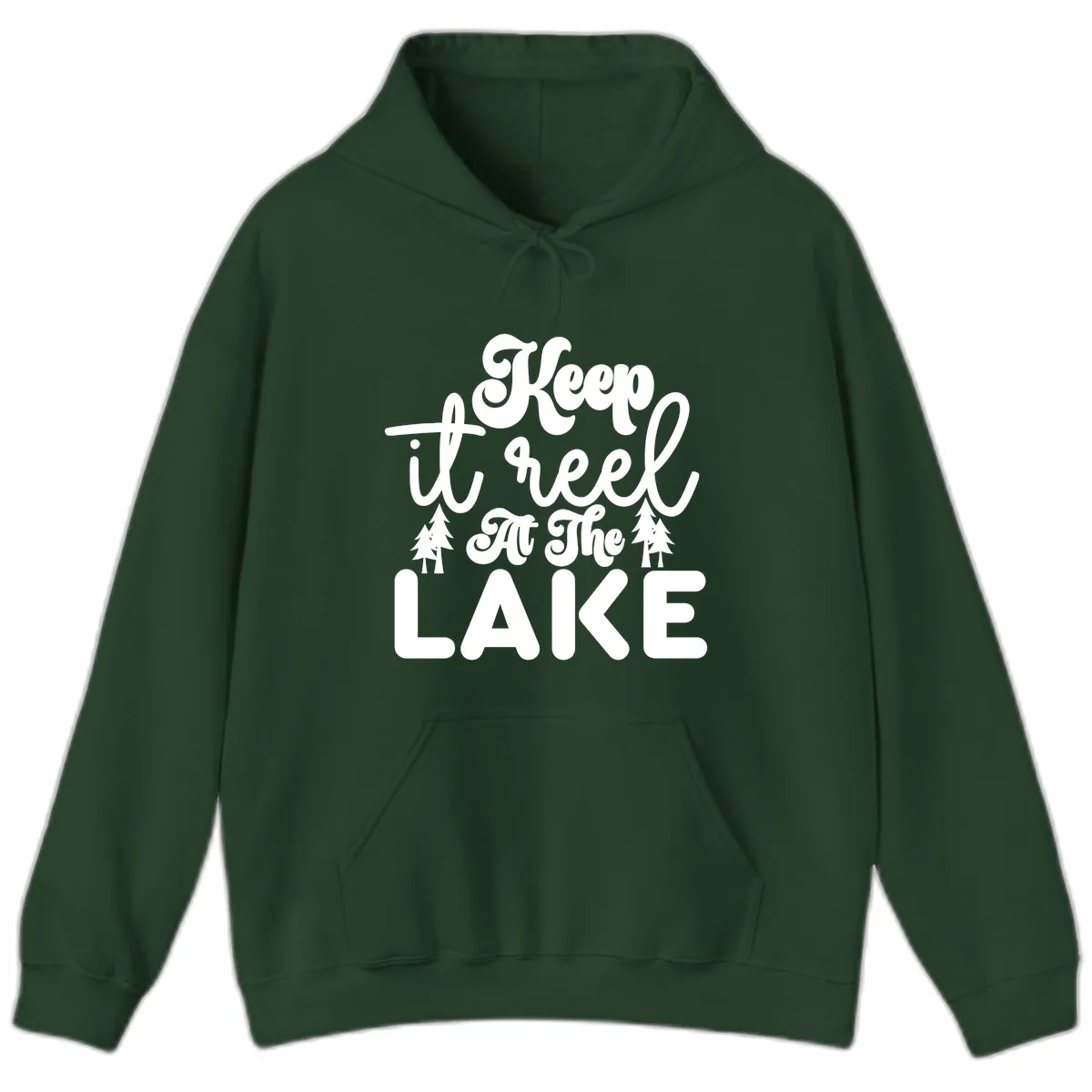 Keep It Reel At The Lake Design Hoodie in Forest Green