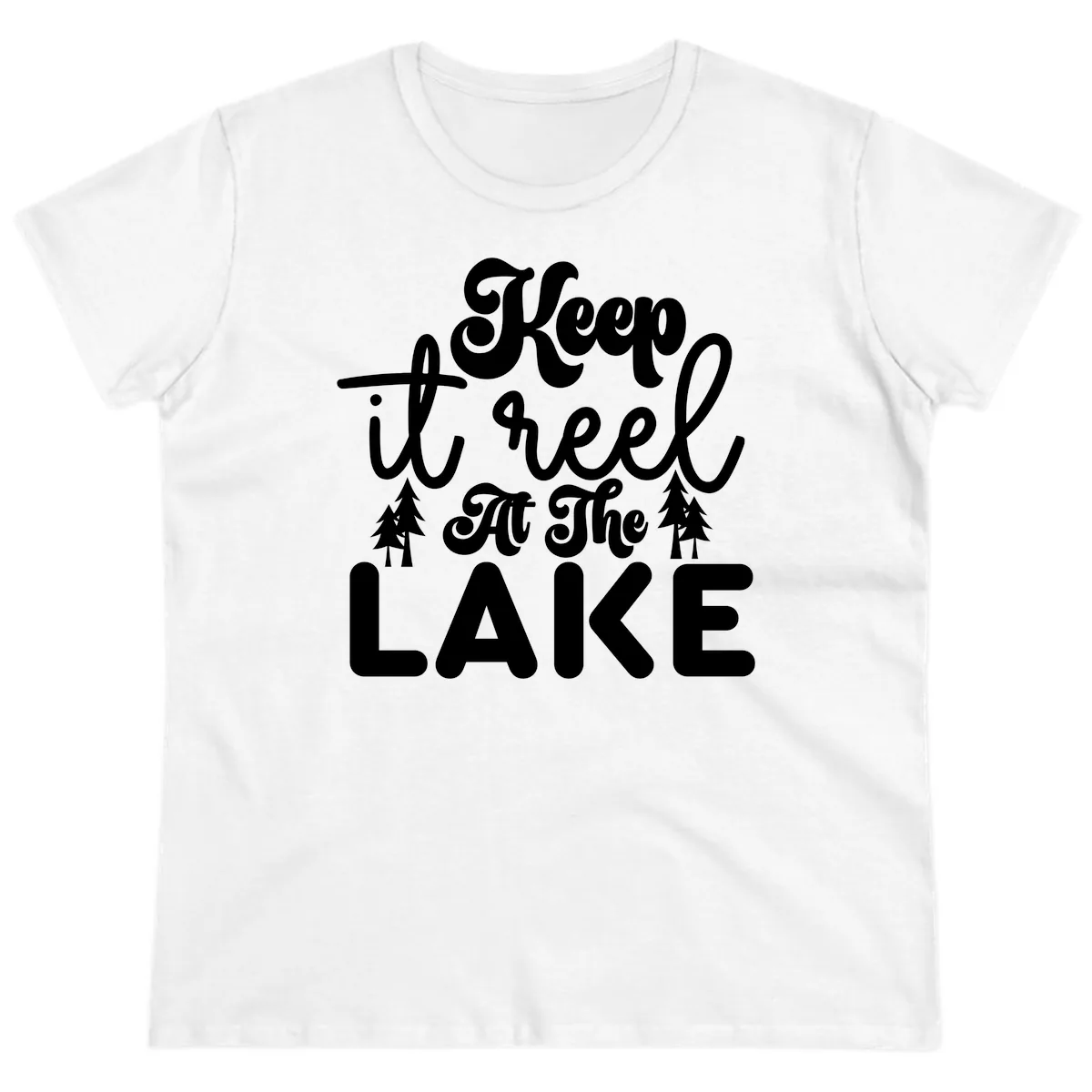 Keep It Reel At The Lake Design Ladies Tee in White