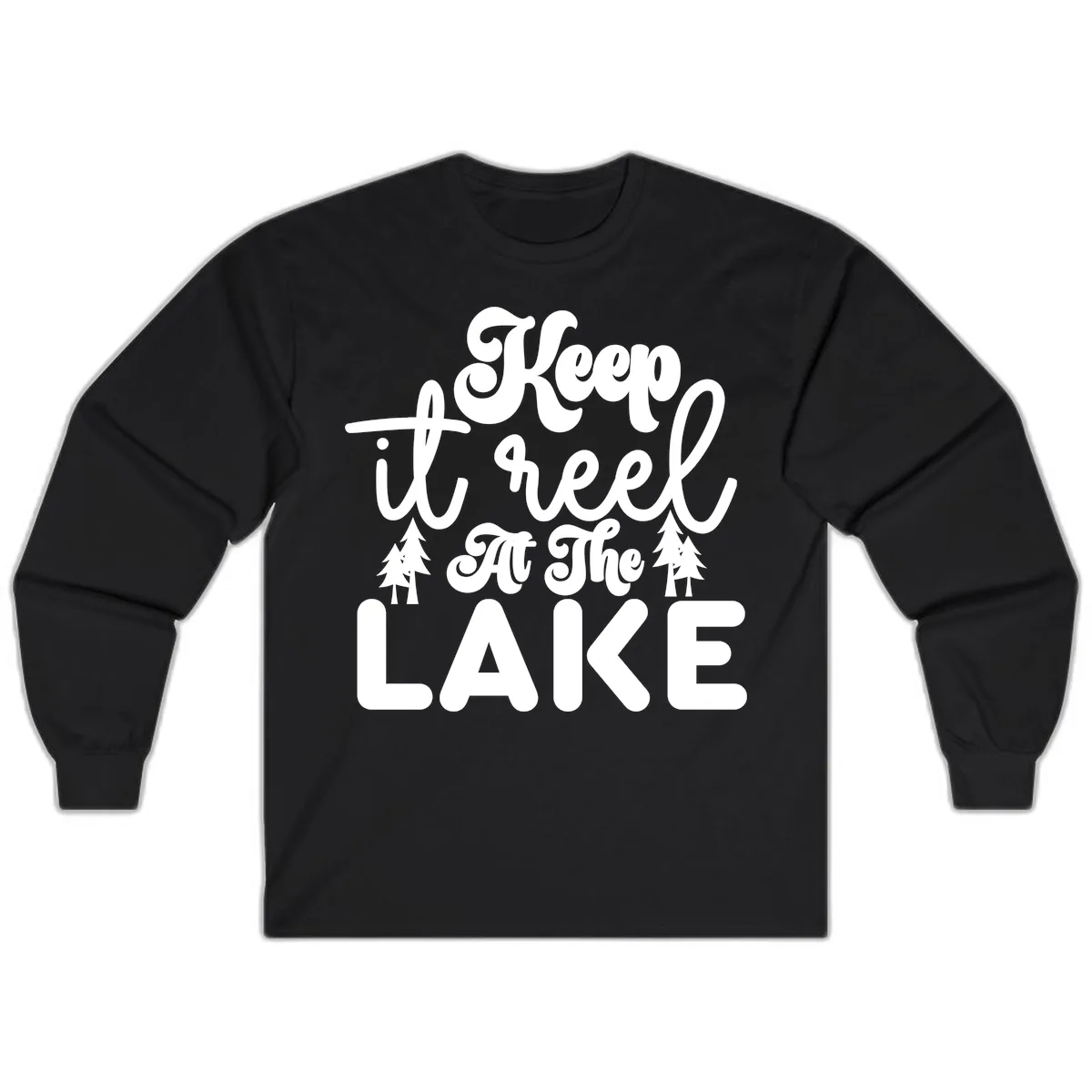 Keep It Reel At The Lake Design Long Sleeve in Black