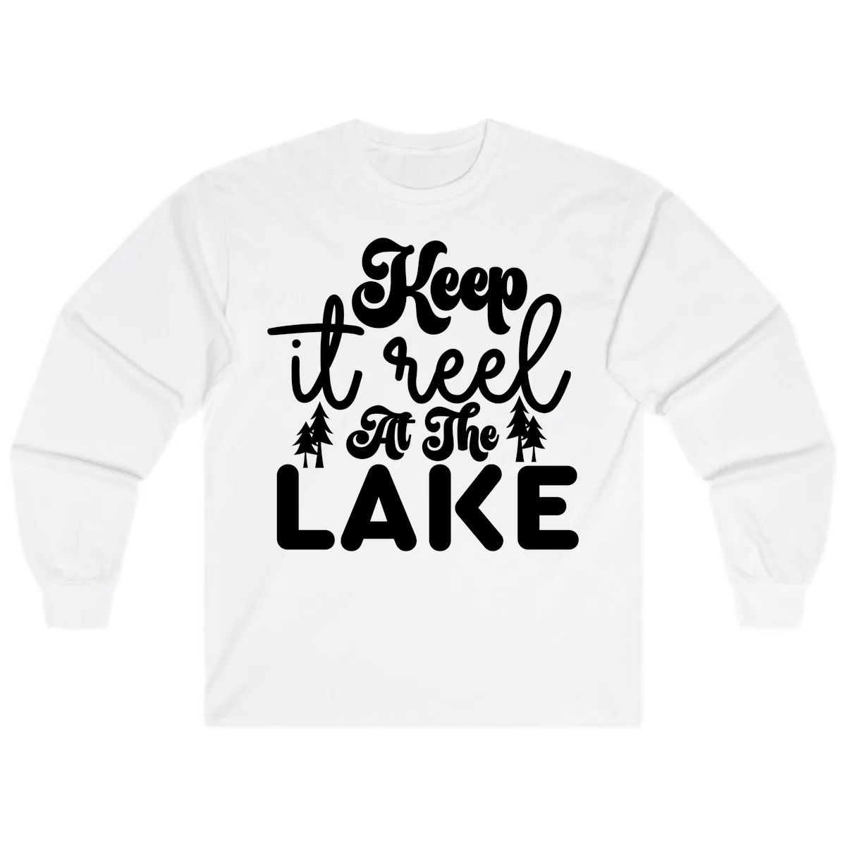 Keep It Reel At The Lake Design Long Sleeve in White
