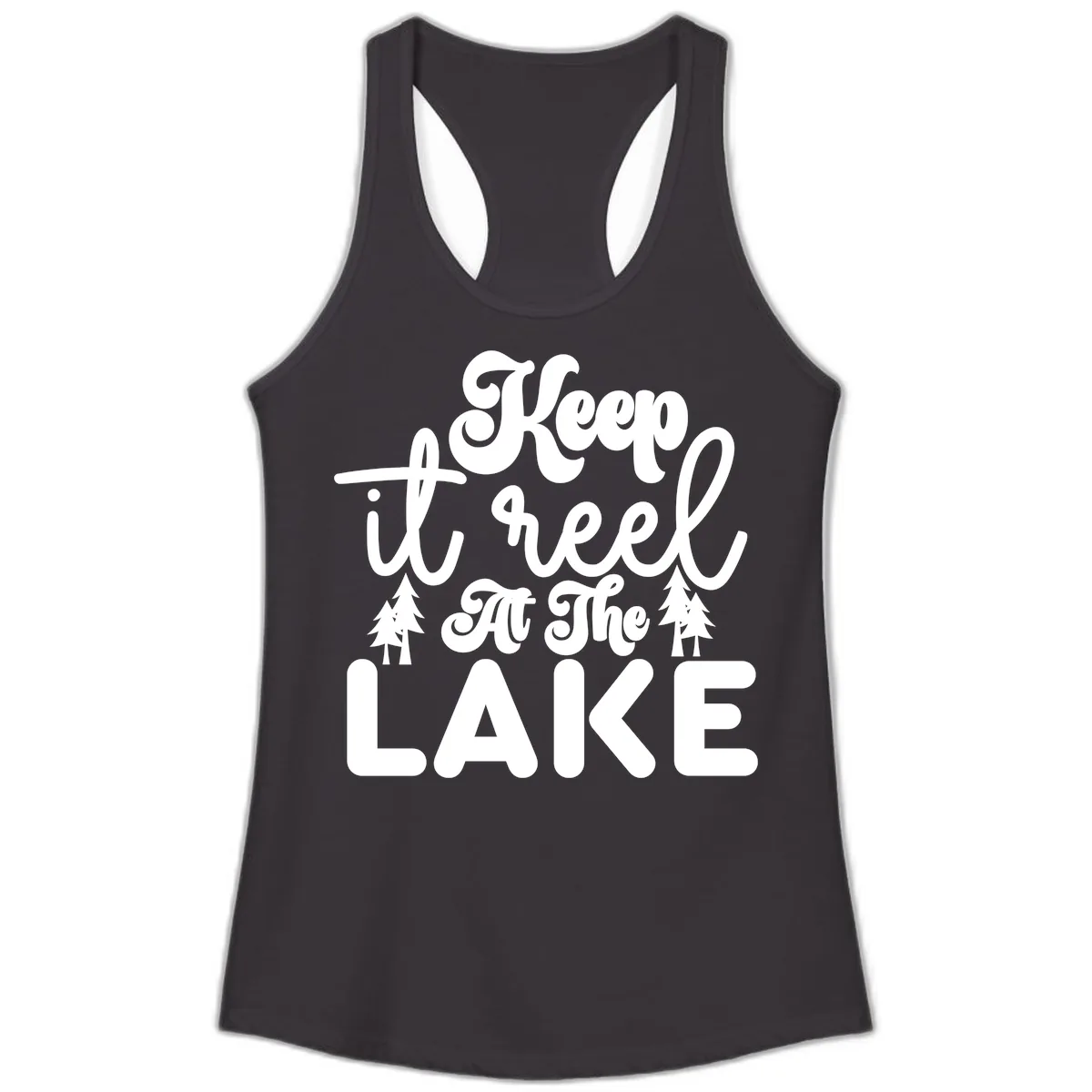 Keep It Reel At The Lake Design Ladies Tank in Black