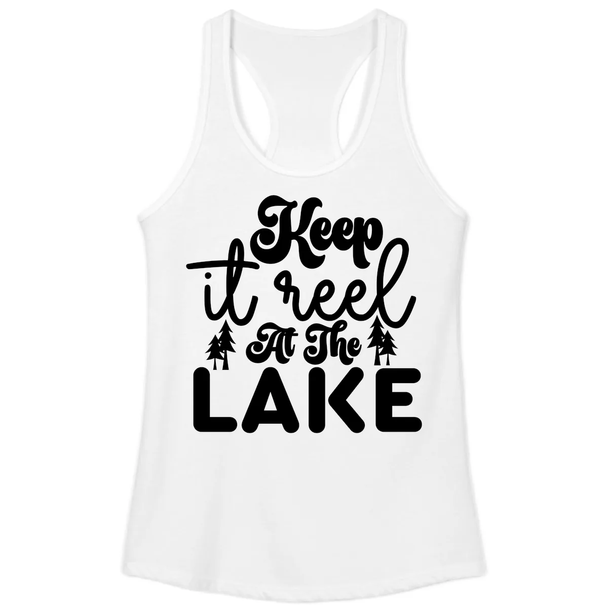 Keep It Reel At The Lake Design Ladies Tank in White