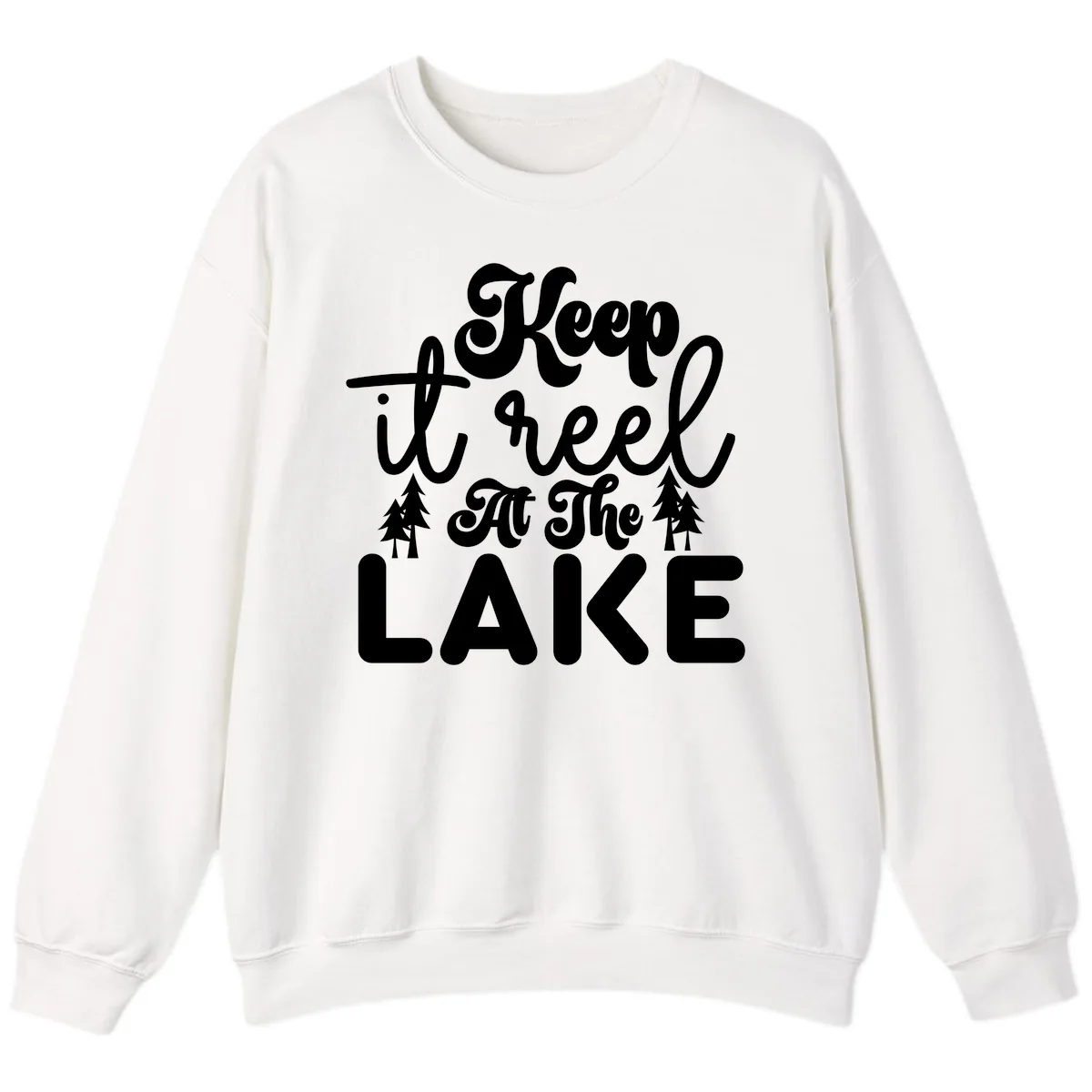 Keep It Reel At The Lake Design Sweatshirt in White