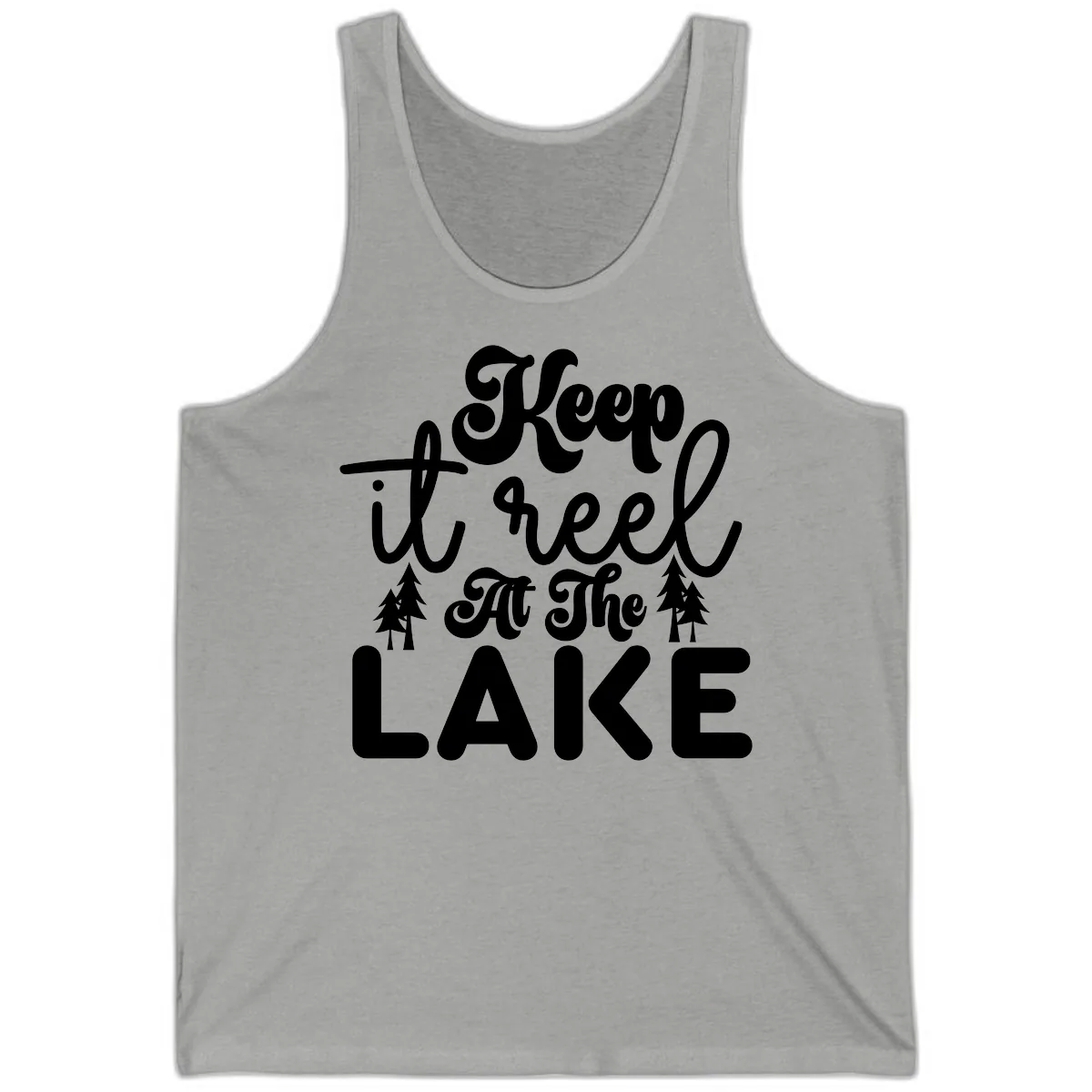 Keep It Reel At The Lake Design Tank in Athletic Heather