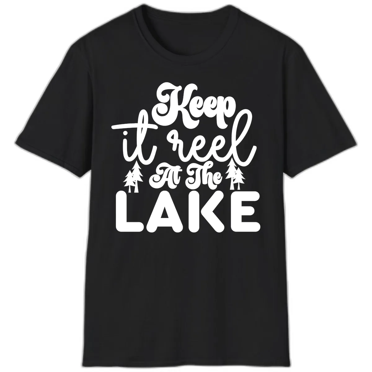 Keep It Reel At The Lake Design T-Shirt in Black