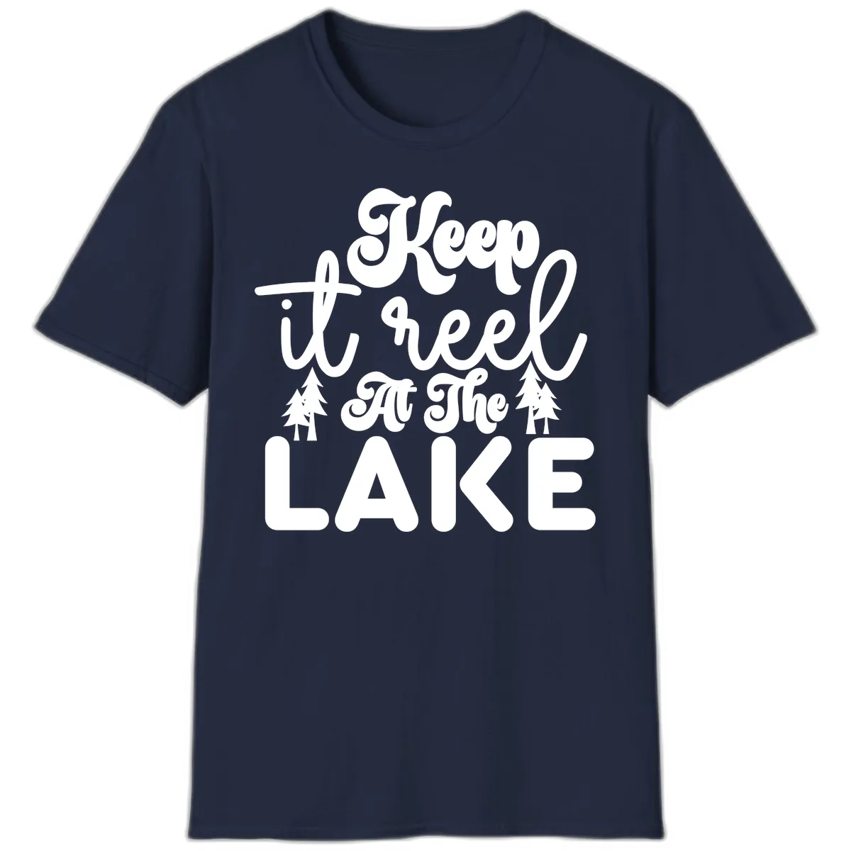 Keep It Reel At The Lake Design T-Shirt in Navy