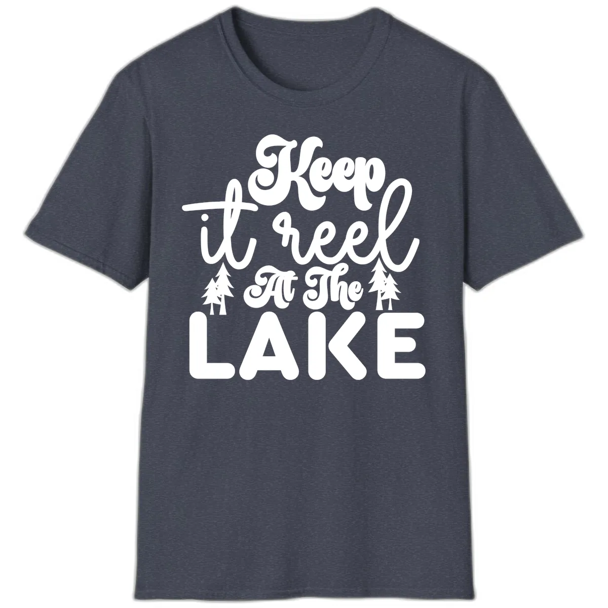 Keep It Reel At The Lake Design T-Shirt in Heather Navy