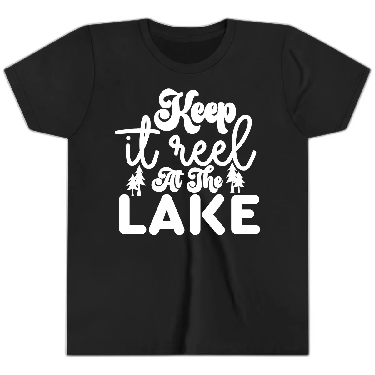 Keep It Reel At The Lake Design Youth T-Shirt in Black