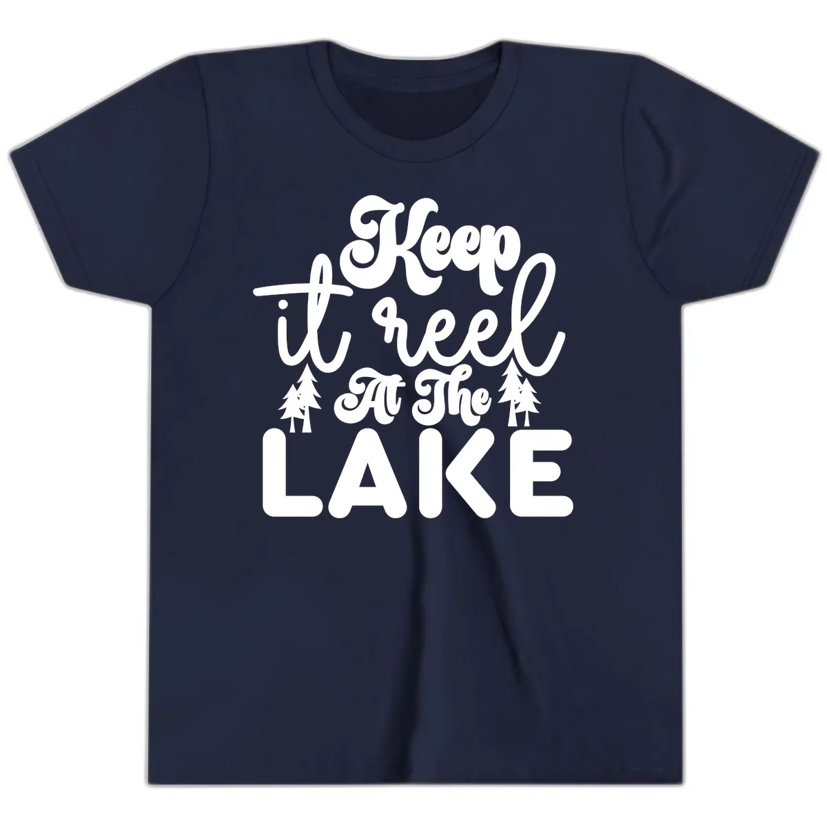 Keep It Reel At The Lake Design Youth T-Shirt in Navy
