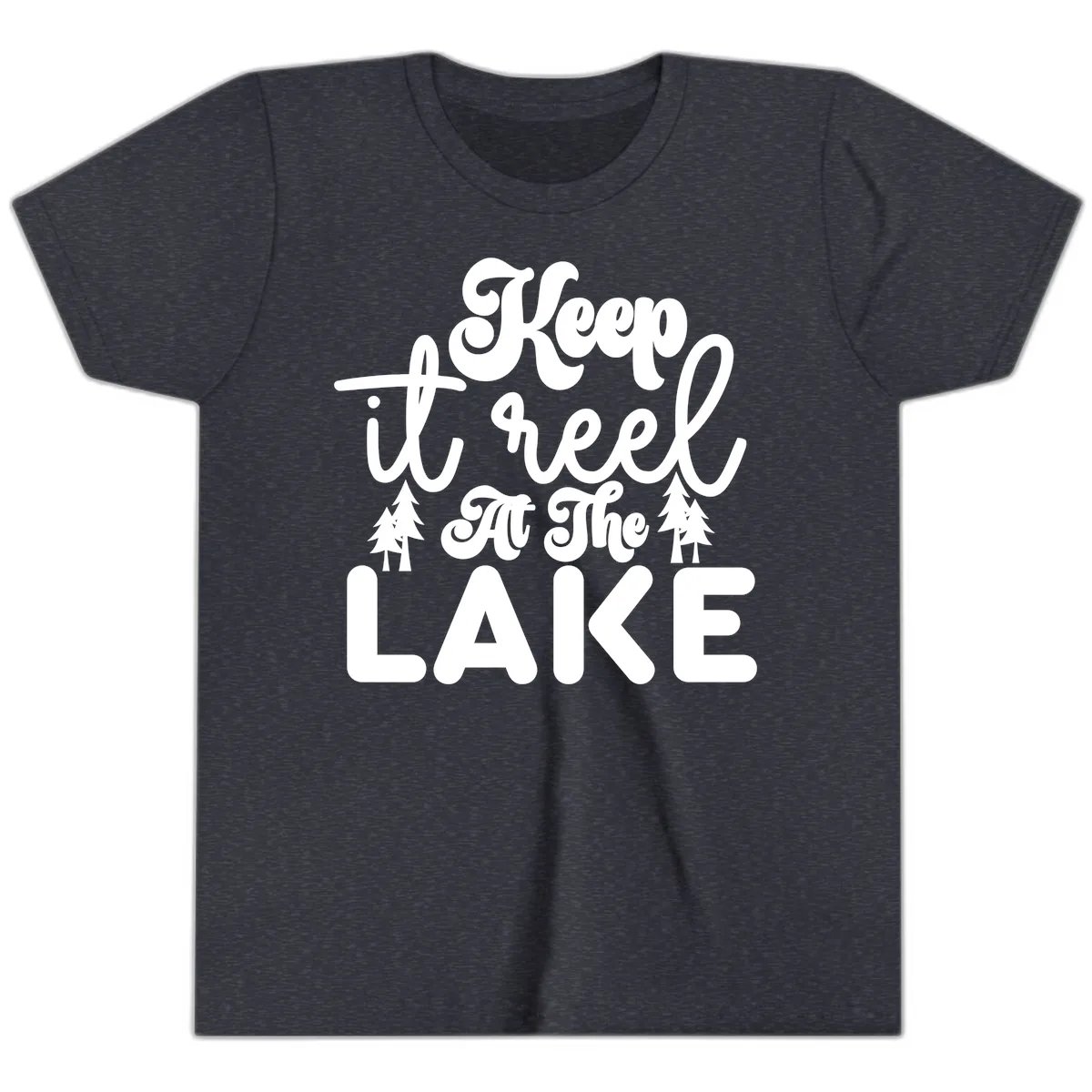 Keep It Reel At The Lake Design Youth T-Shirt in Heather Navy