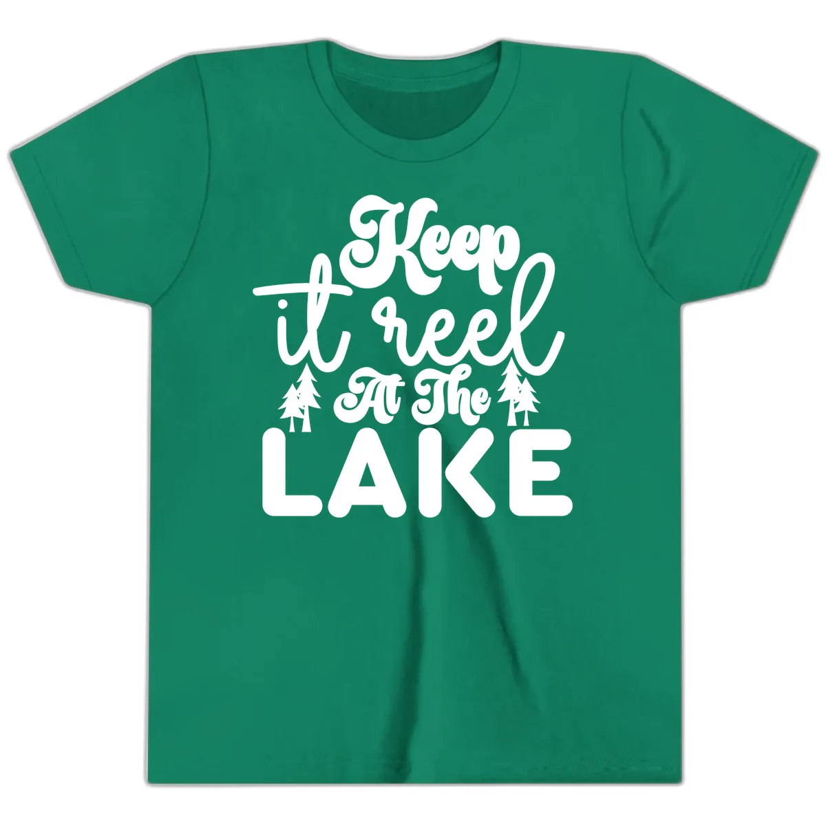 Keep It Reel At The Lake Design Youth T-Shirt in Kelly