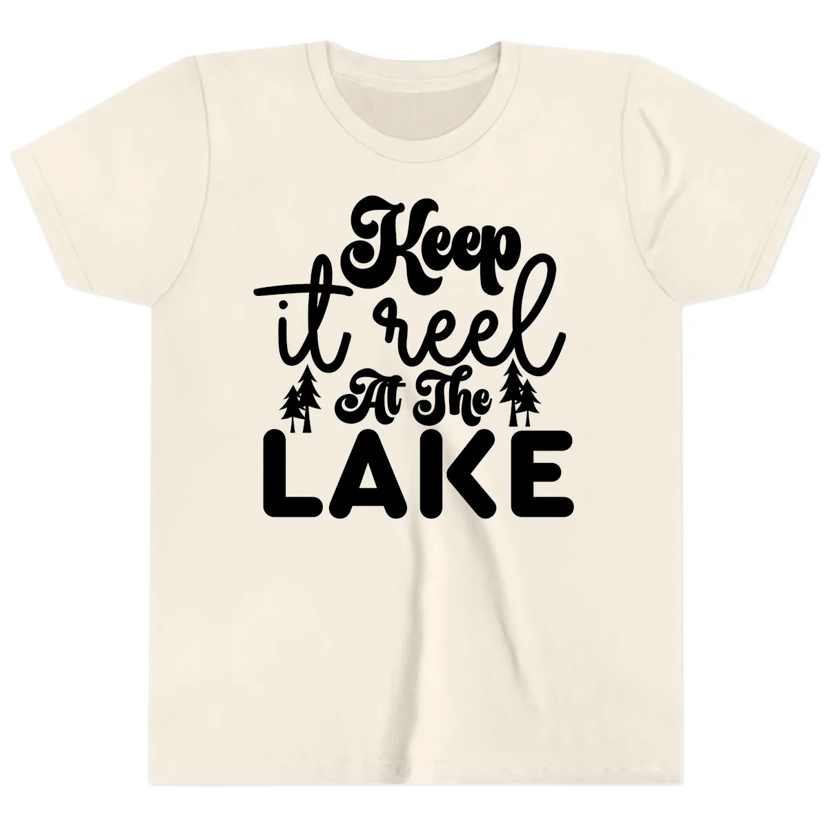 Keep It Reel At The Lake Design Youth T-Shirt in Natural