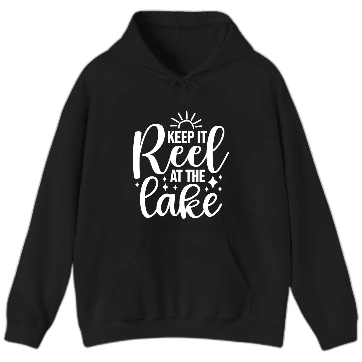Keep It Reel At The Lake Design Hoodie in Black
