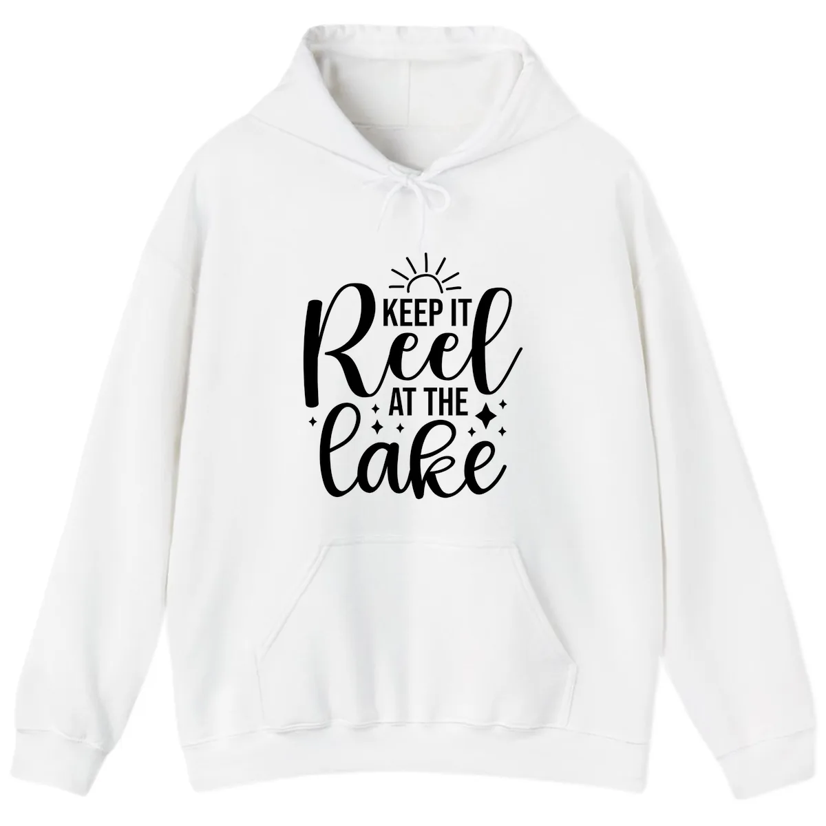 Keep It Reel At The Lake Design Hoodie in White