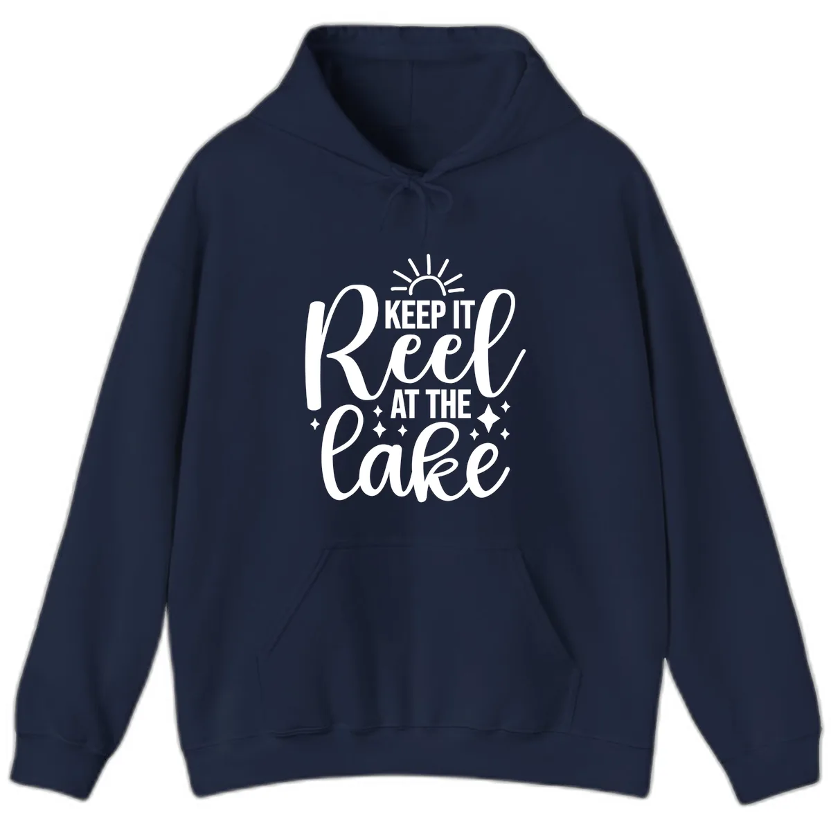 Keep It Reel At The Lake Design Hoodie in Navy