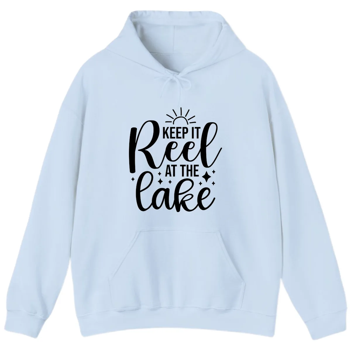 Keep It Reel At The Lake Design Hoodie in Light Blue