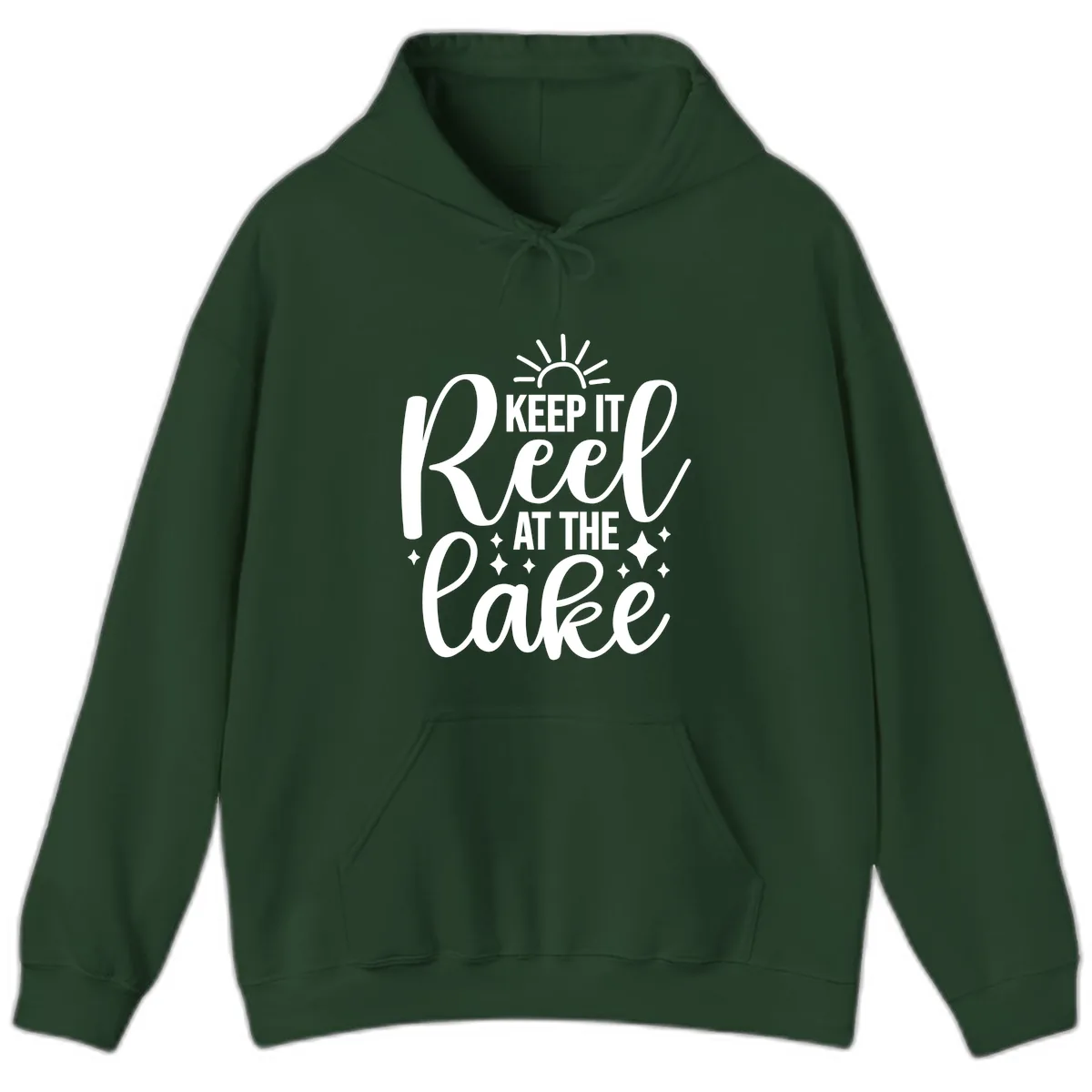 Keep It Reel At The Lake Design Hoodie in Forest Green
