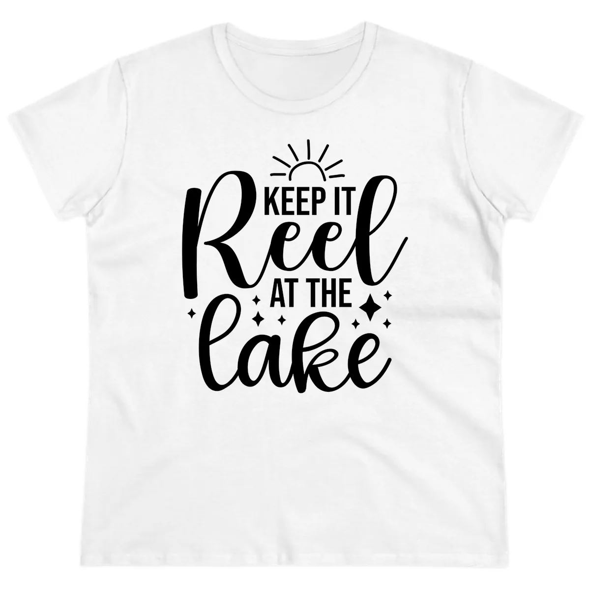 Keep It Reel At The Lake Design Ladies Tee in White