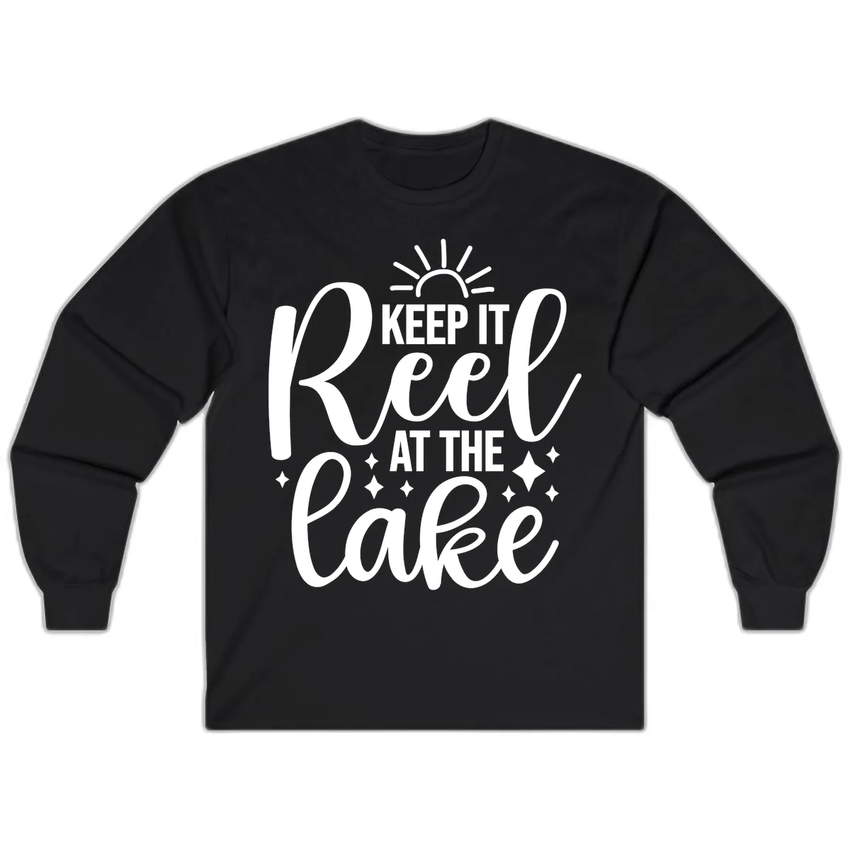 Keep It Reel At The Lake Design Long Sleeve in Black