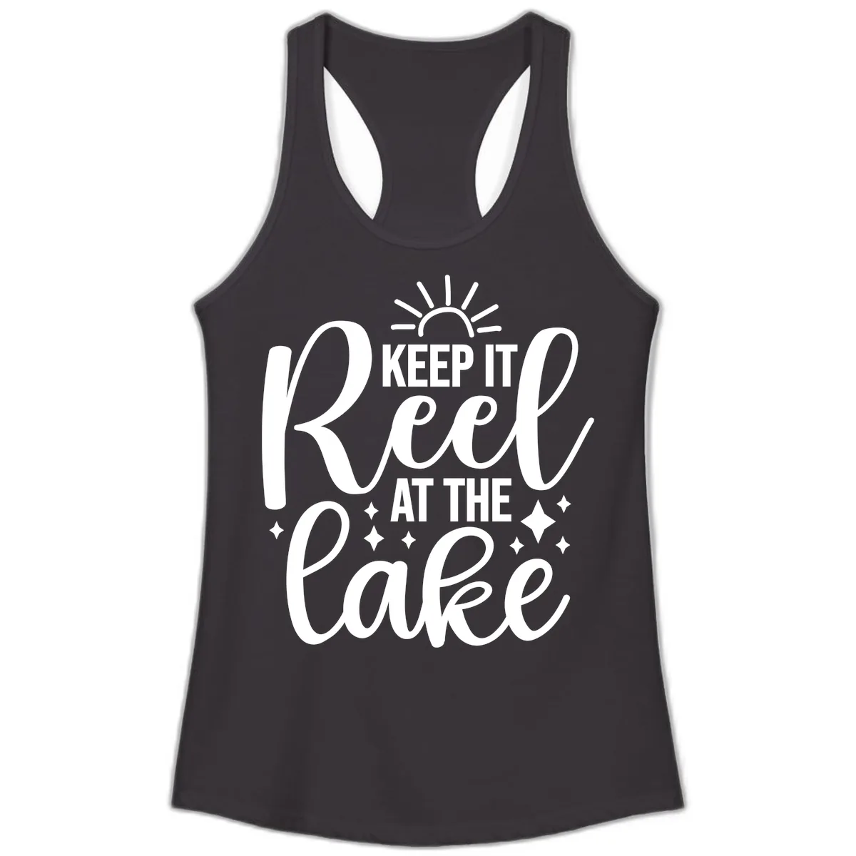 Keep It Reel At The Lake Design Ladies Tank in Black