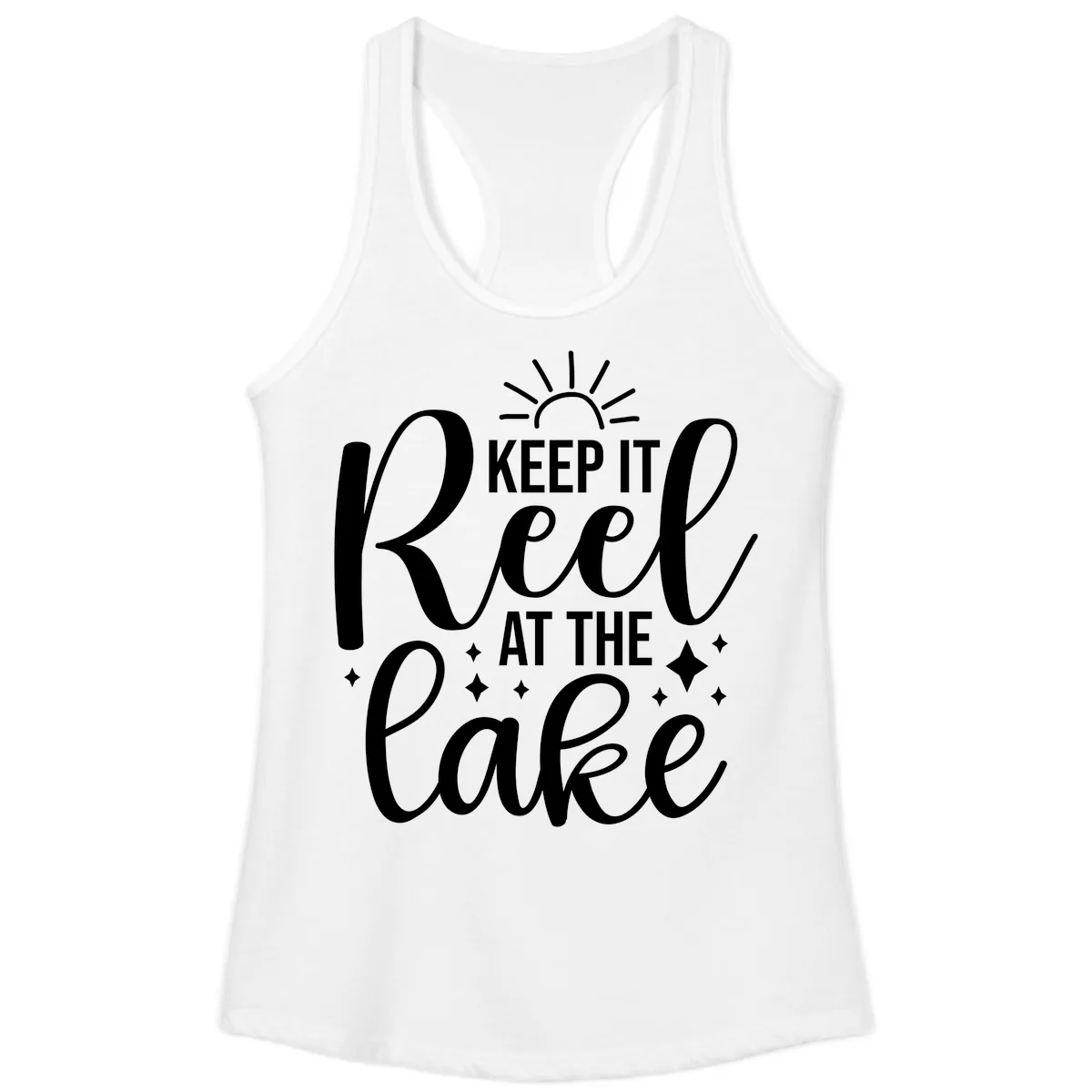 Keep It Reel At The Lake Design Ladies Tank in White