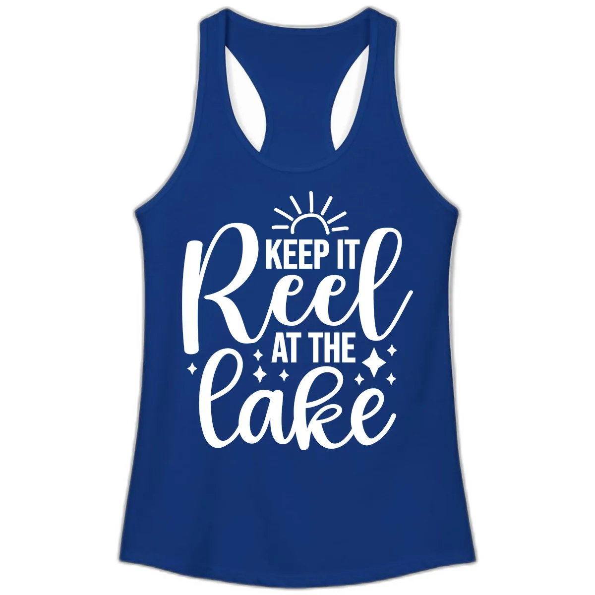 Keep It Reel At The Lake Design Ladies Tank in Solid Royal