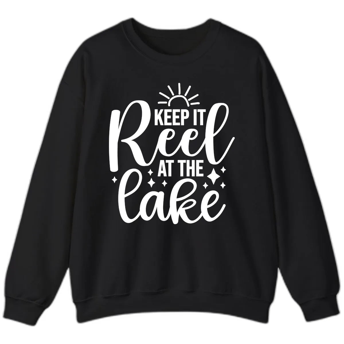 Keep It Reel At The Lake Design Sweatshirt in Black