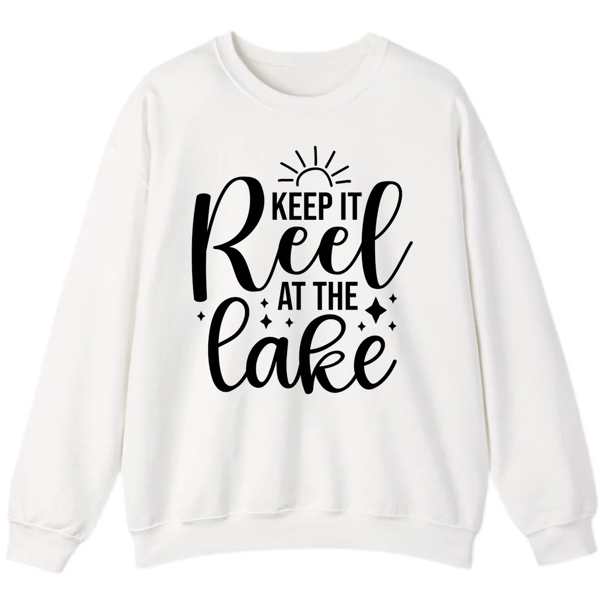 Keep It Reel At The Lake Design Sweatshirt in White