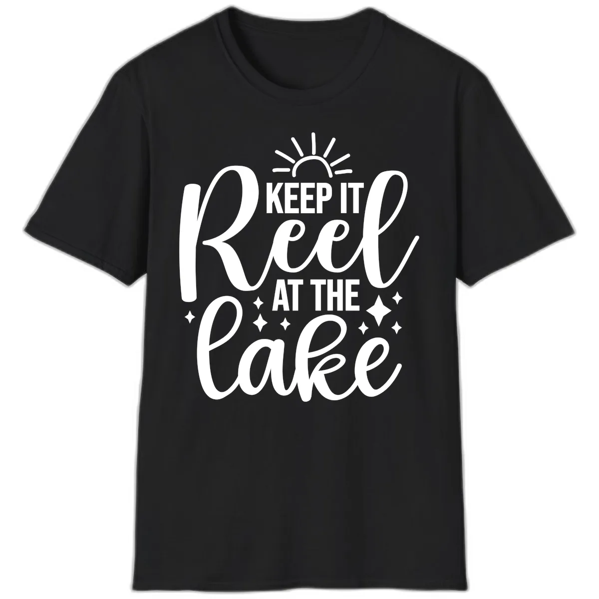 Keep It Reel At The Lake Design T-Shirt in Black
