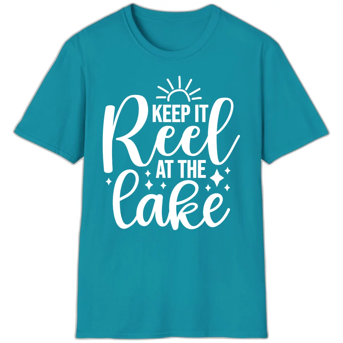 Keep It Reel At The Lake Design T-Shirt in Tropical Blue