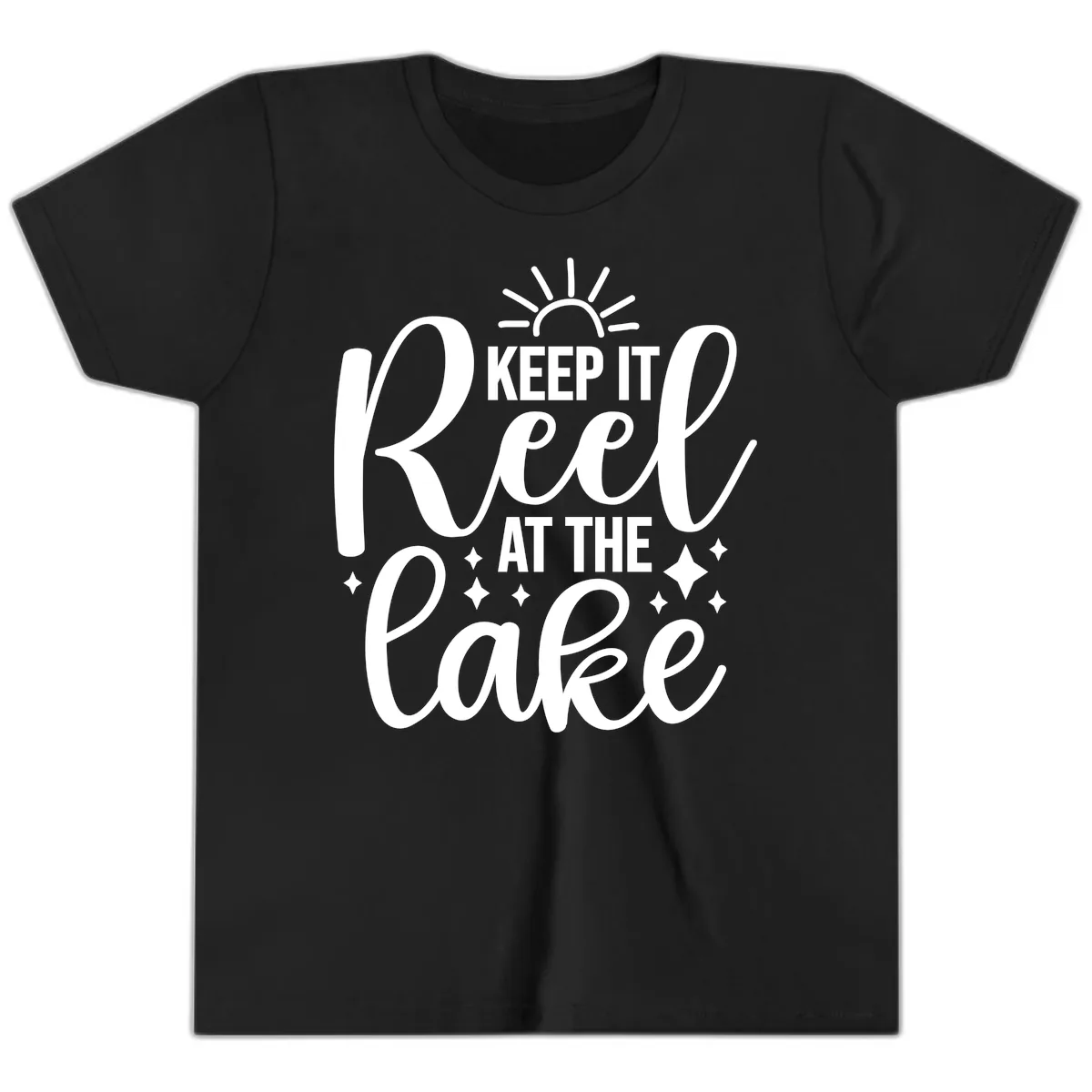 Keep It Reel At The Lake Design Youth T-Shirt in Black
