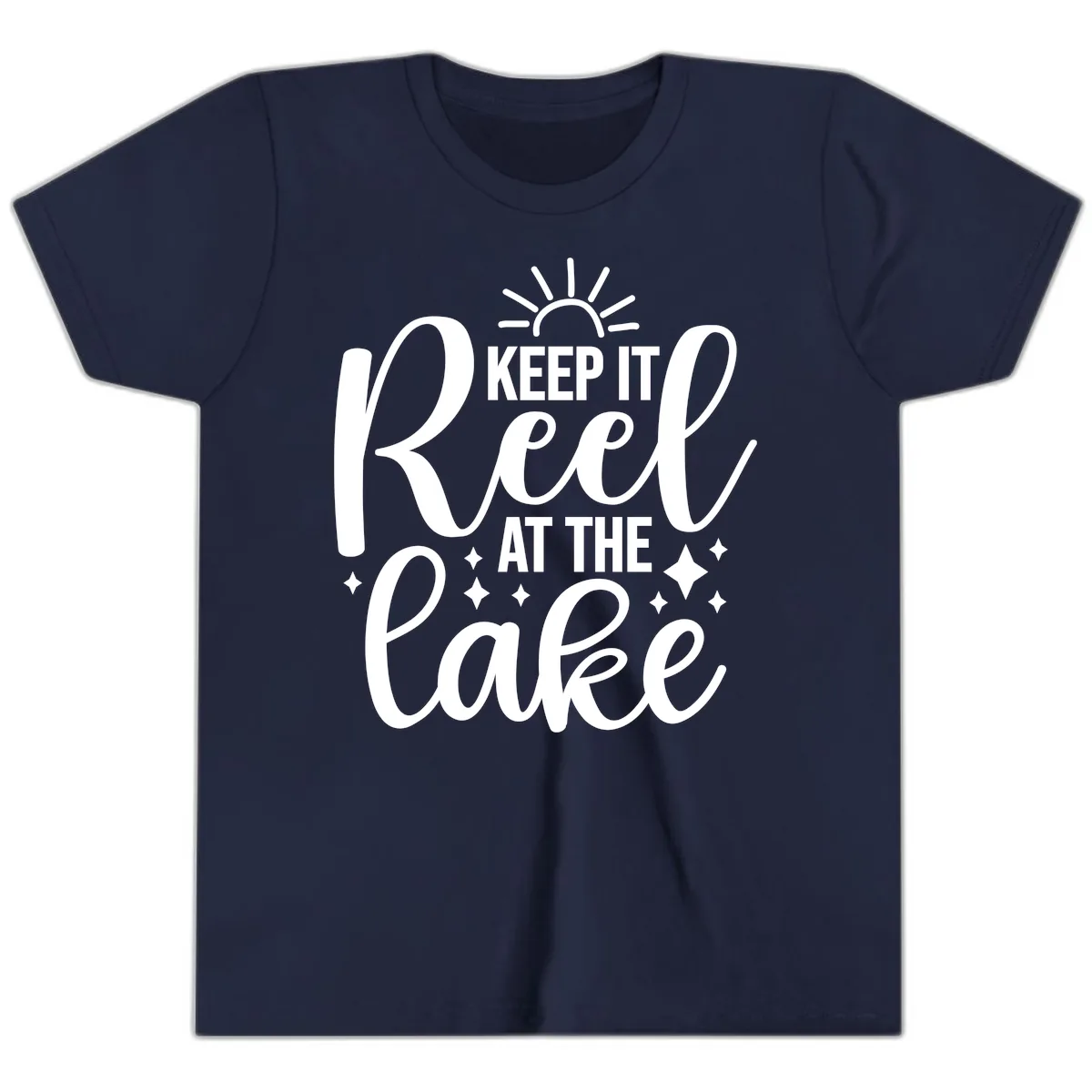 Keep It Reel At The Lake Design Youth T-Shirt in Navy