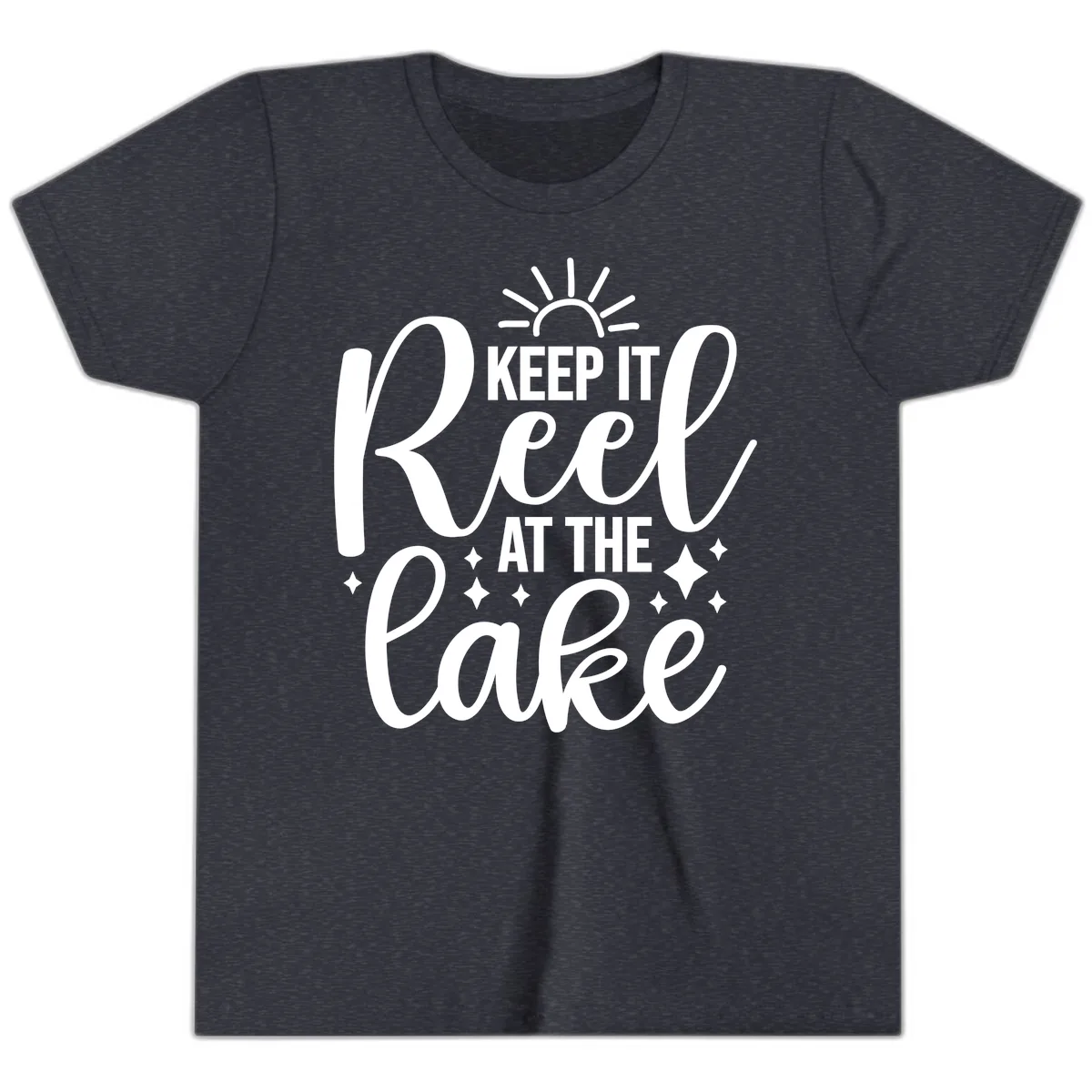 Keep It Reel At The Lake Design Youth T-Shirt in Heather Navy