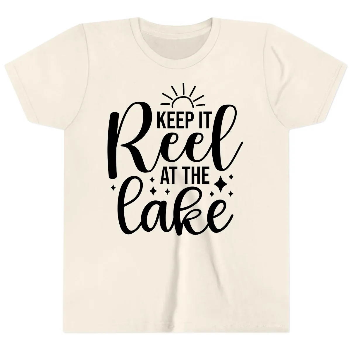 Keep It Reel At The Lake Design Youth T-Shirt in Natural