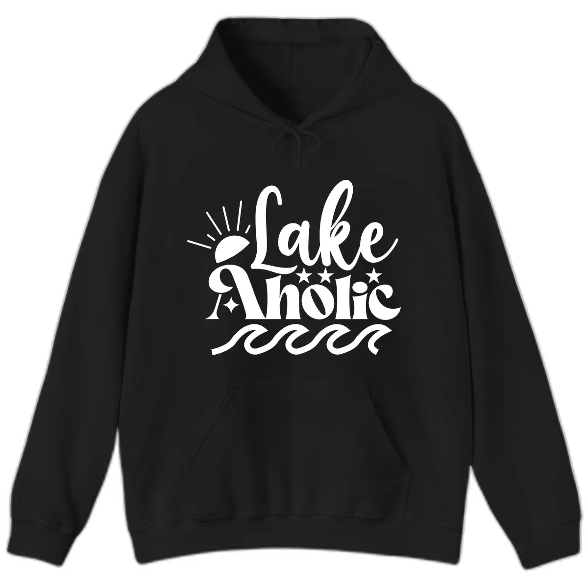 Lakeaholic Retro Script Design Hoodie in Black