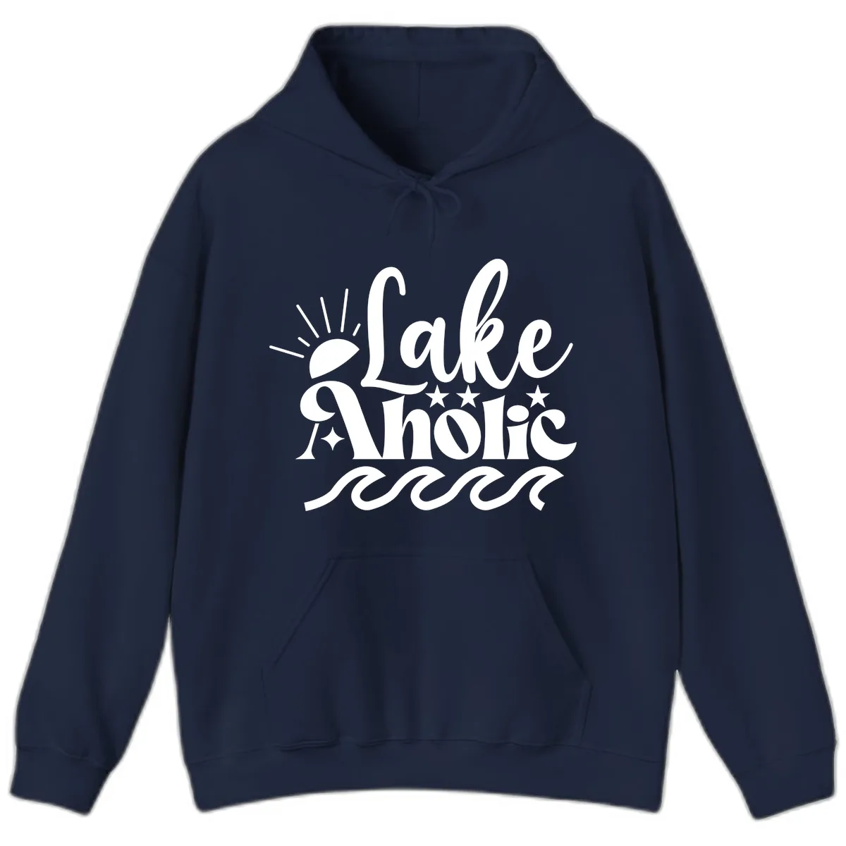 Lakeaholic Retro Script Design Hoodie in Navy