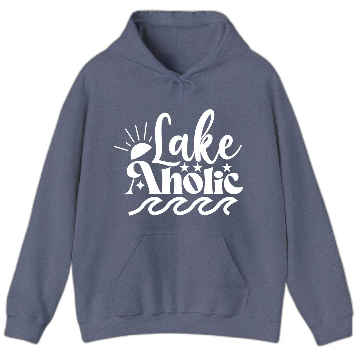 Lakeaholic Retro Script Design Hoodie in Heather Navy