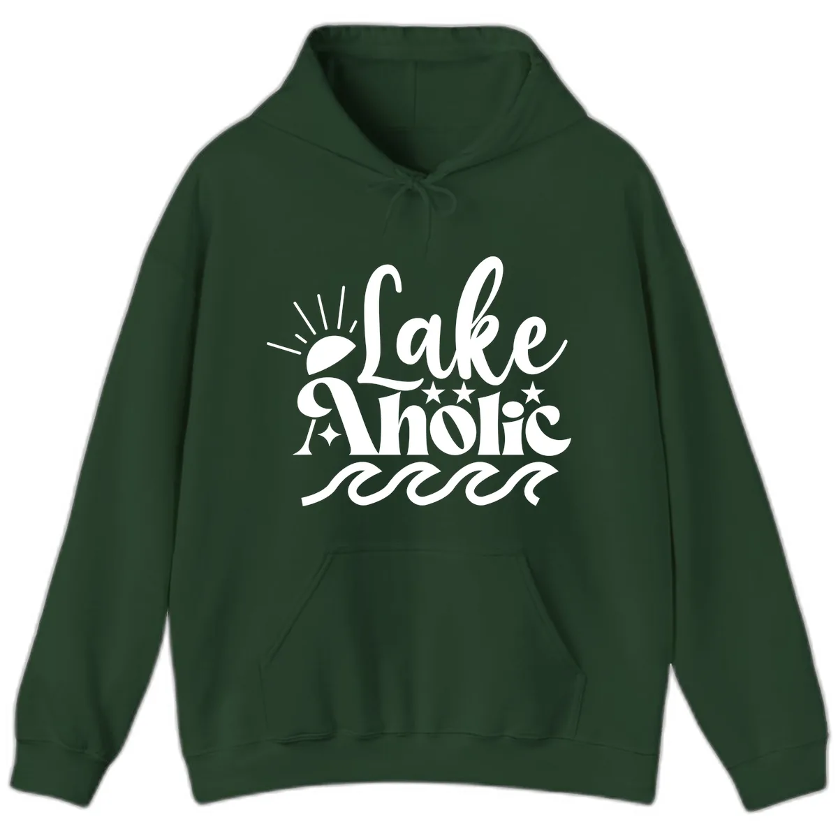 Lakeaholic Retro Script Design Hoodie in Forest Green
