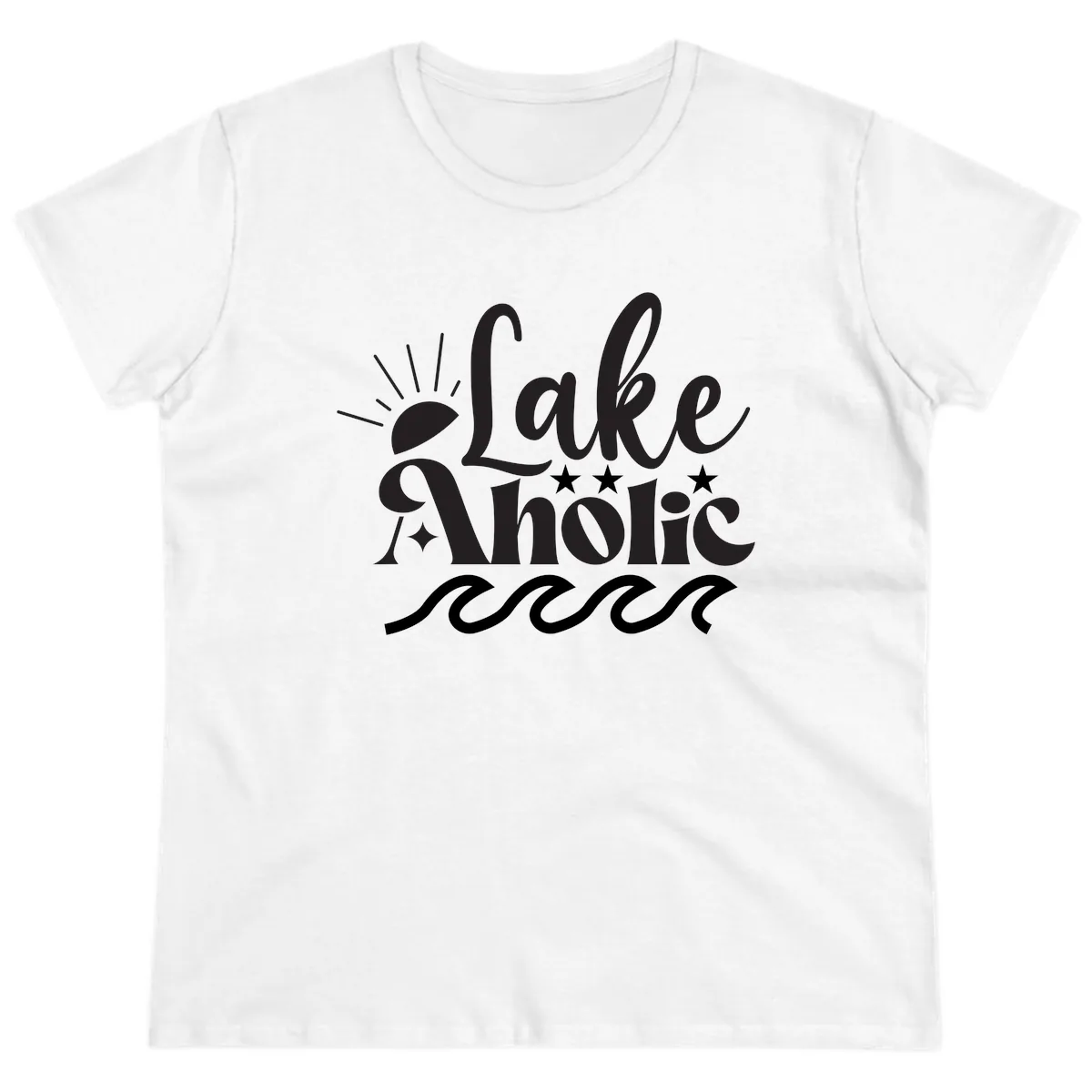 Lakeaholic Retro Script Design Ladies Tee in White