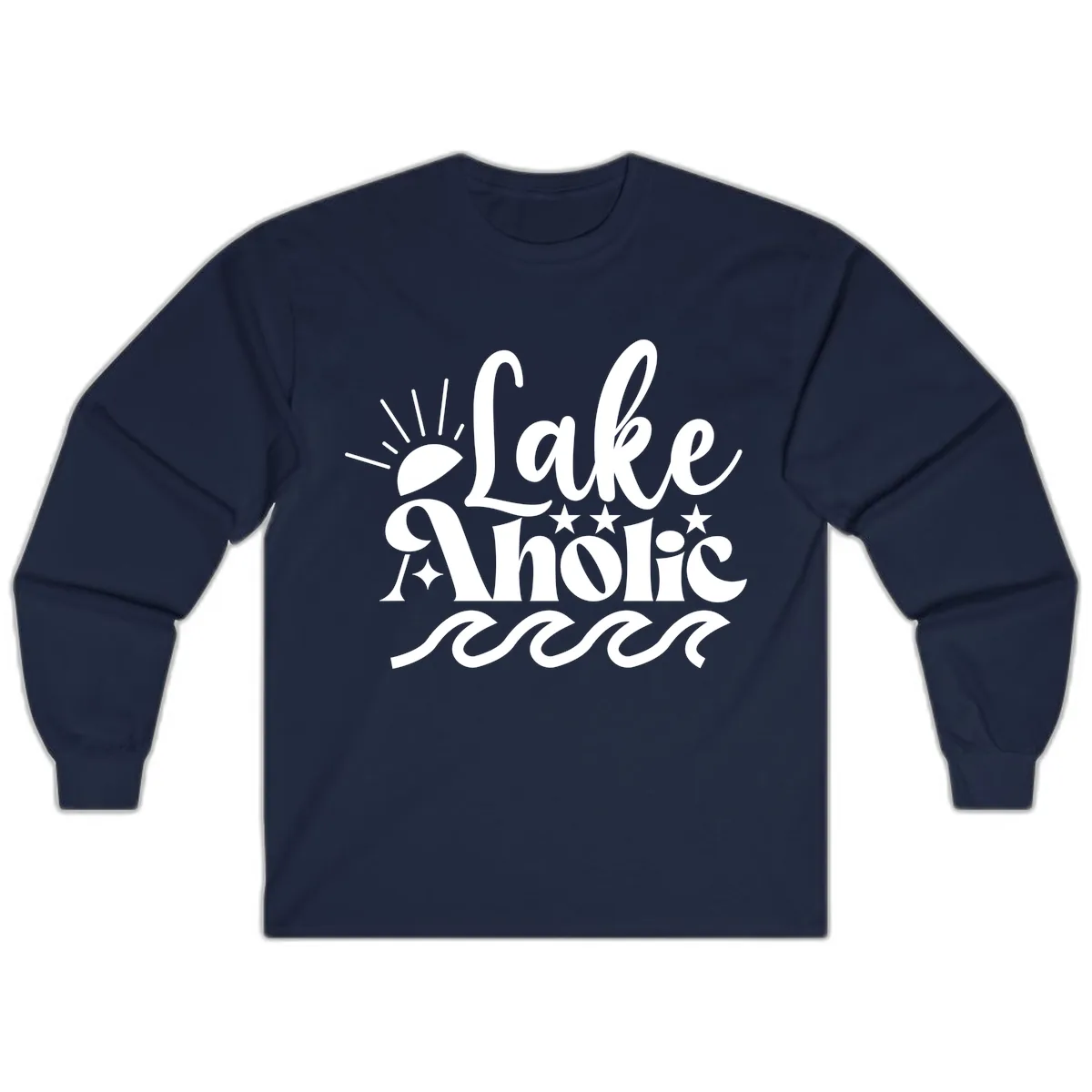 Lakeaholic Retro Script Design Long Sleeve in Navy