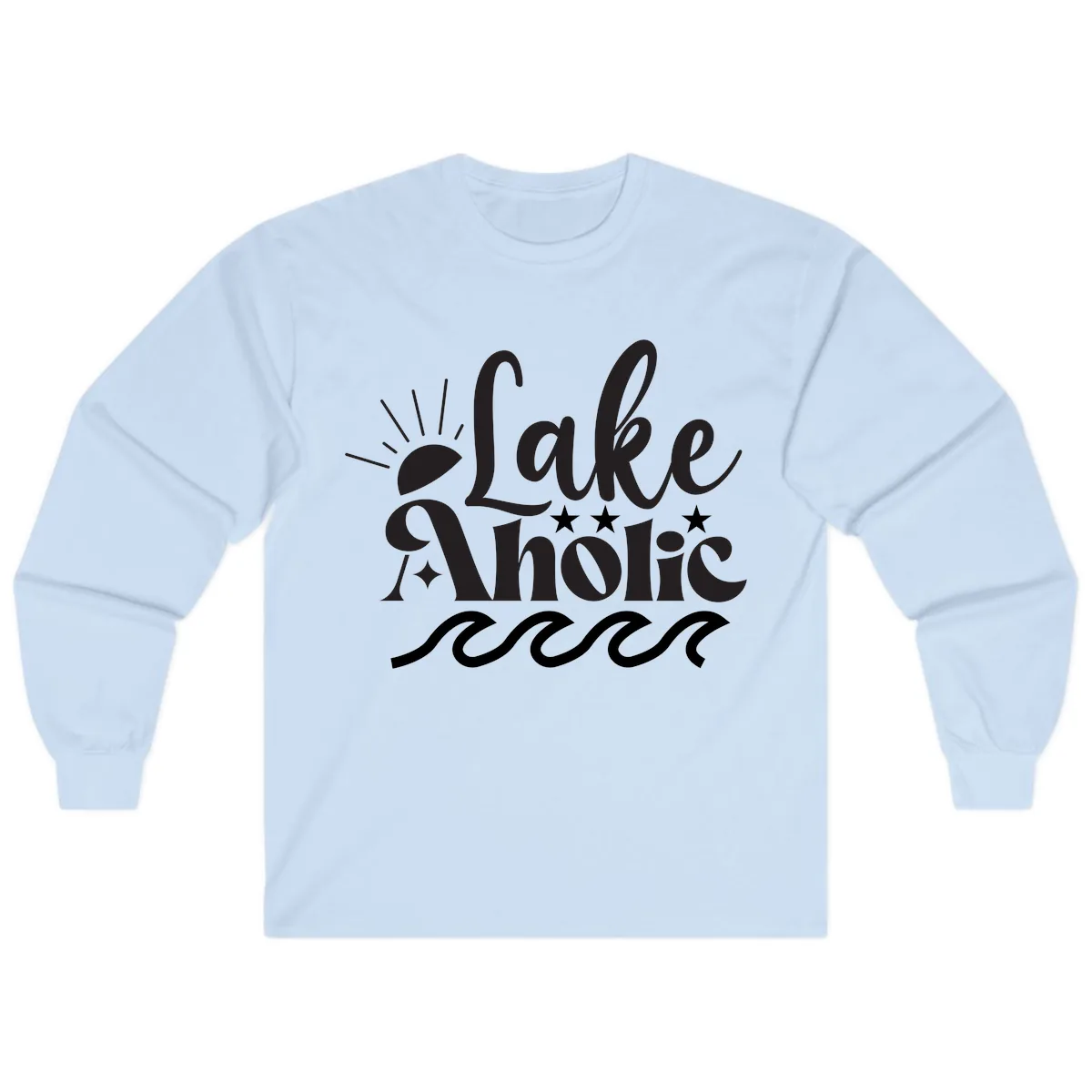 Lakeaholic Retro Script Design Long Sleeve in Light Blue