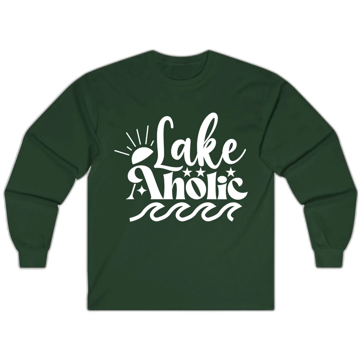 Lakeaholic Retro Script Design Long Sleeve in Forest Green