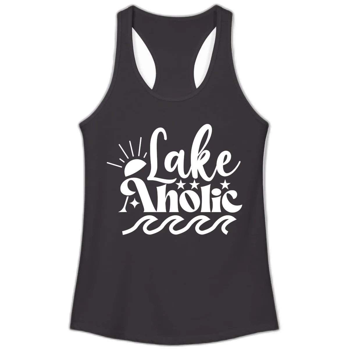 Lakeaholic Retro Script Design Ladies Tank in Black