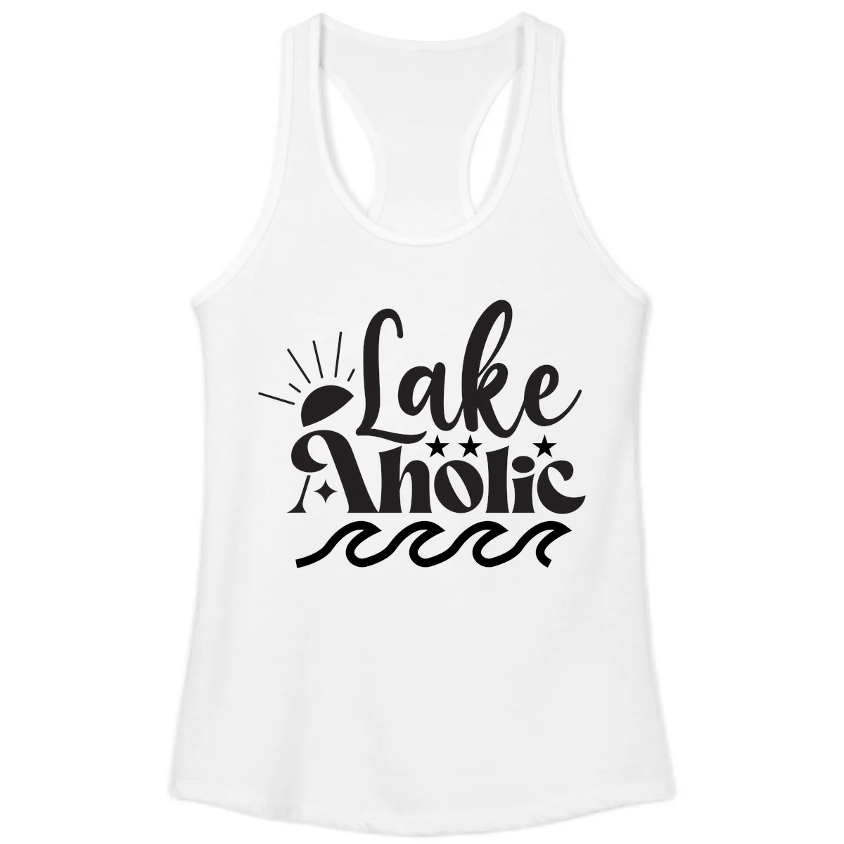 Lakeaholic Retro Script Design Ladies Tank in White