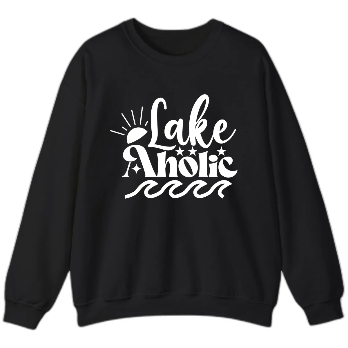Lakeaholic Retro Script Design Sweatshirt in Black