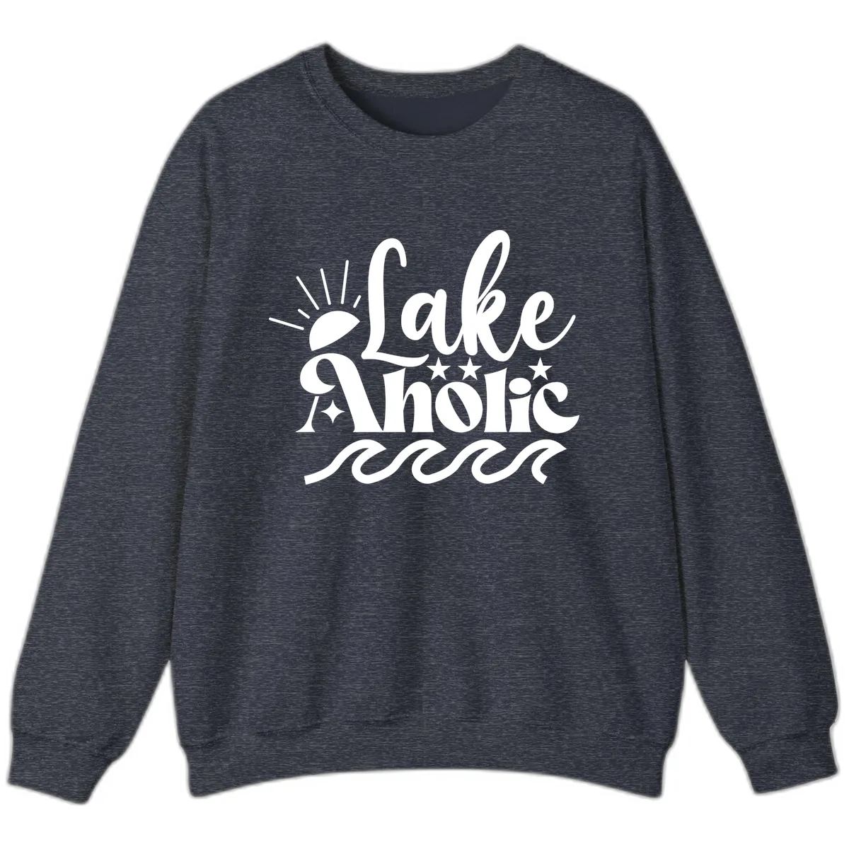 Lakeaholic Retro Script Design Sweatshirt in Heather Sport Dark Navy