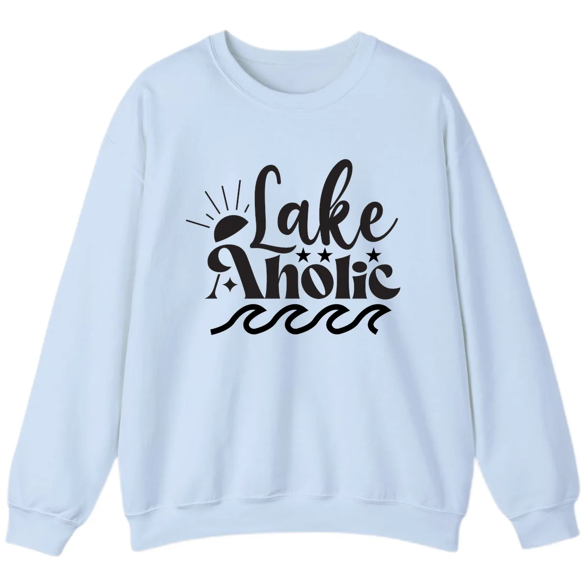 Lakeaholic Retro Script Design Sweatshirt in Light Blue