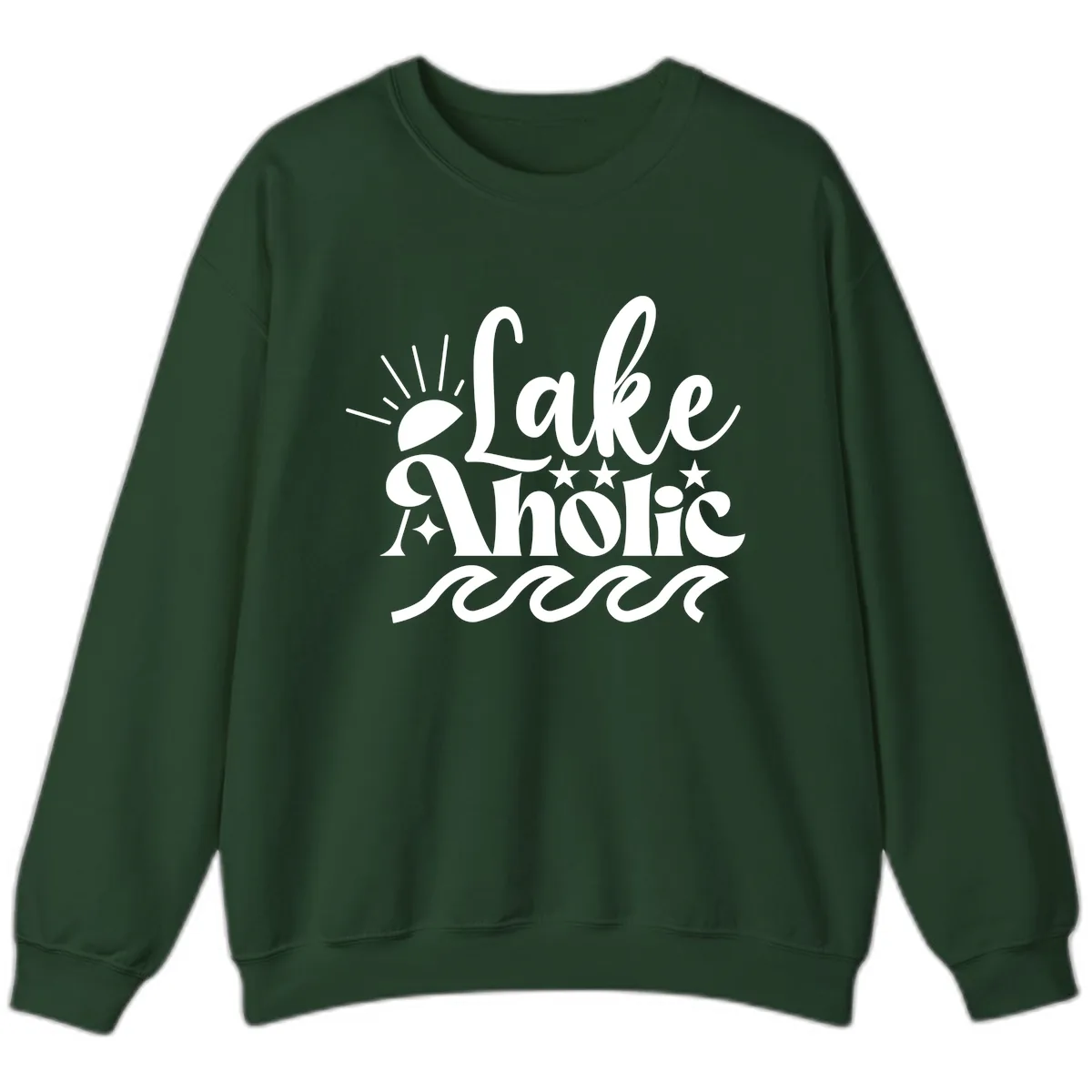 Lakeaholic Retro Script Design Sweatshirt in Forest Green