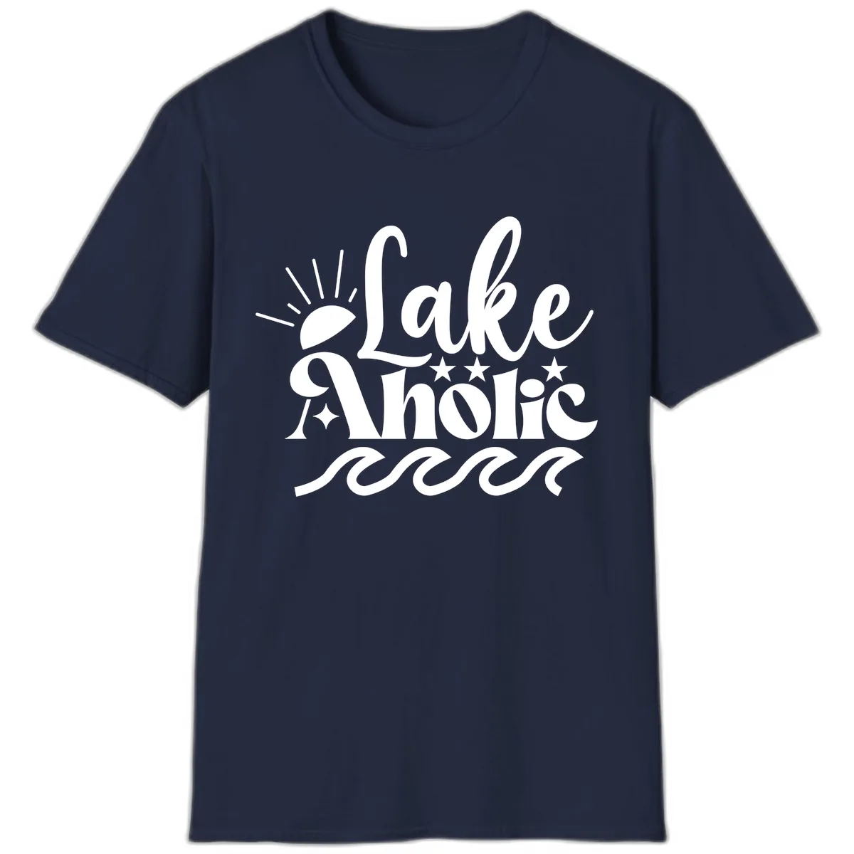 Lakeaholic Retro Script Design T-Shirt in Navy