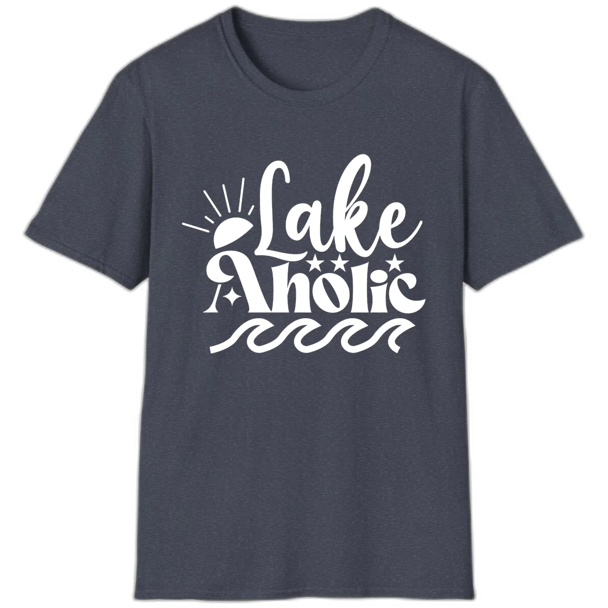 Lakeaholic Retro Script Design T-Shirt in Heather Navy